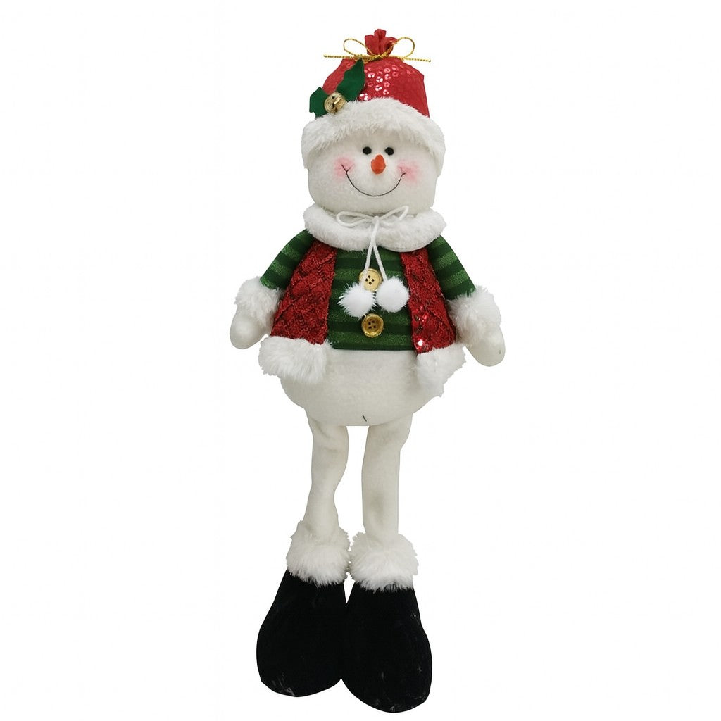 Figurina de Craciun Om de Zapada Decorativ, Model Extensibil cu Picioare Reglabile, Material Textil Moale si Plus, Detalii Festive, 48 x 18 x 8 cm, Rosu si Verde
