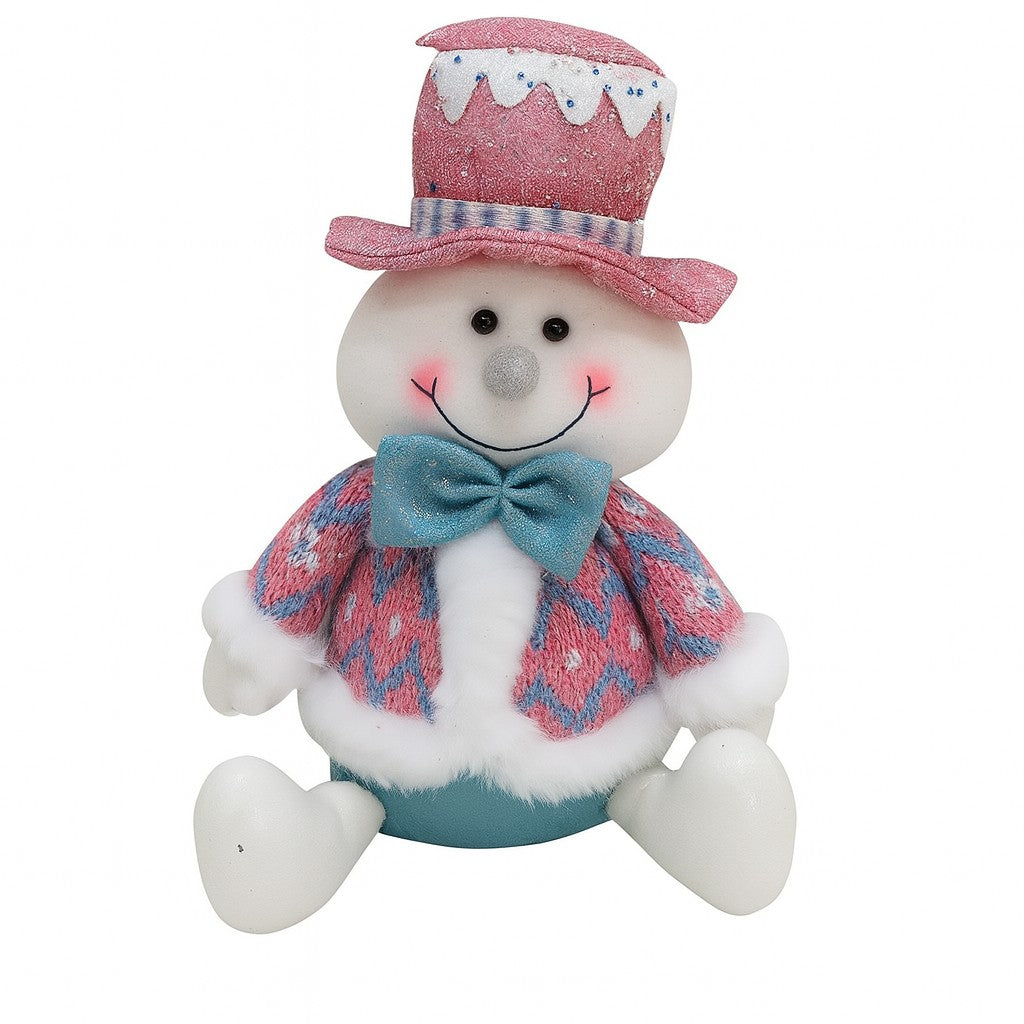 Figurina de Craciun Om de Zapada, Decoratiune de Iarna cu Palarie si Detalii Textile Pastelate, Multicolor, 26 x 20 x 12 cm