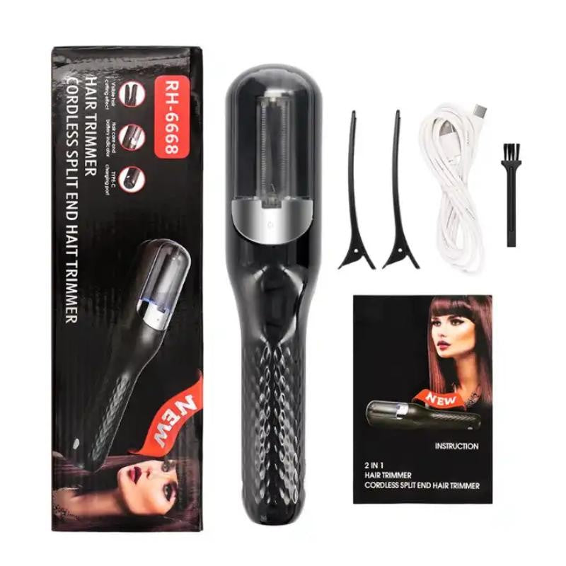 Aparat pentru Repararea Vârfurilor Despicate, Tehnologie cu Ioni Negativi, Dispozitiv 2 în 1 pentru Tundere și Netezire, Reîncărcabil USB, ABS și PC, Baterie 500 mAh, 24.8 x 5.3 x 5 cm, Negru
