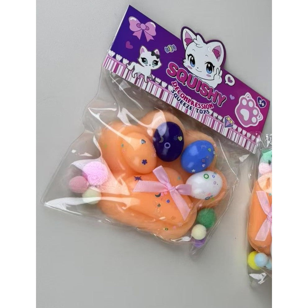 Jucarie Antistres Squishy, Revenire Lenta, Squeeze Toy Model Labuta de Pisica, Material TPR Moale, 12.5x10.5 cm, 220g, Multicolor