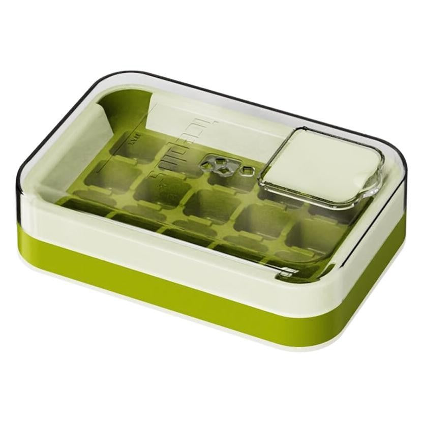 Cutie Cuburi De Gheata Cu Sistem De Presare Si Eliberare Rapida, Forma Pentru 15 Cuburi Cu Capac De Umplere, PET/TPU/PP, 1 L, 16.5 x 11.2 x 4.5 cm, Verde