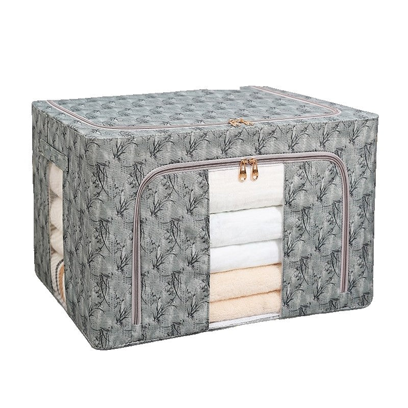 Cutie Depozitare Haine si Lenjerii, Organizator Pliabil cu Cadru Metalic si Fereastra, Material Textil, 66L, 50 x 40 x 33 cm, Verde Model Bambus