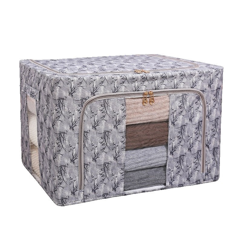 Cutie Depozitare Pliabilă pentru Haine și Lenjerii, Organizator cu Cadru Metalic și Fereastră, Material Textil Ecologic, 66L, Negru, 50 x 40 x 33 cm