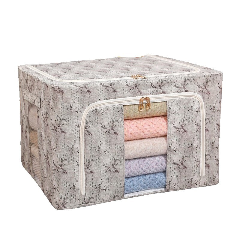 Cutie Depozitare Haine si Lenjerii, Pliabila cu Cadru Otel si Fereastra Transparenta, Material Textil Ecologic, Model Flori, Verde, 66L, 50 x 40 x 33 cm
