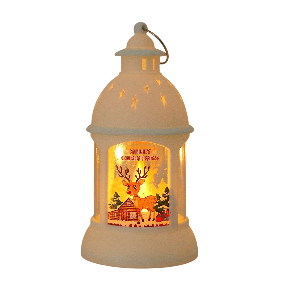 Decorațiune de Crăciun, Sfeșnic de Birou cu Lumină de Noapte, Model Ren cu Inel de Agățat, Plastic, 6.8 x 13.5 x 2 cm, Alb