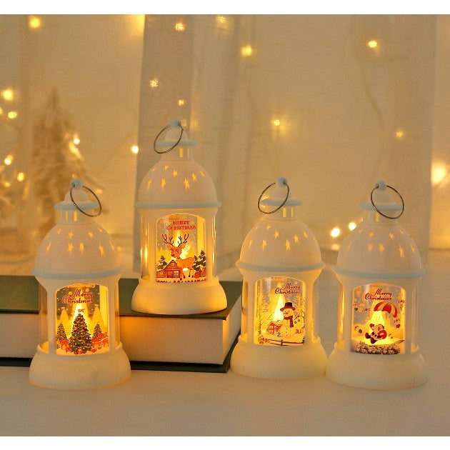 Decorațiune de Crăciun, Sfeșnic de Birou și Lumină de Noapte cu Moș Crăciun, Inel de Agățat, Plastic, 6.8 x 13.5 x 2 cm, Alb