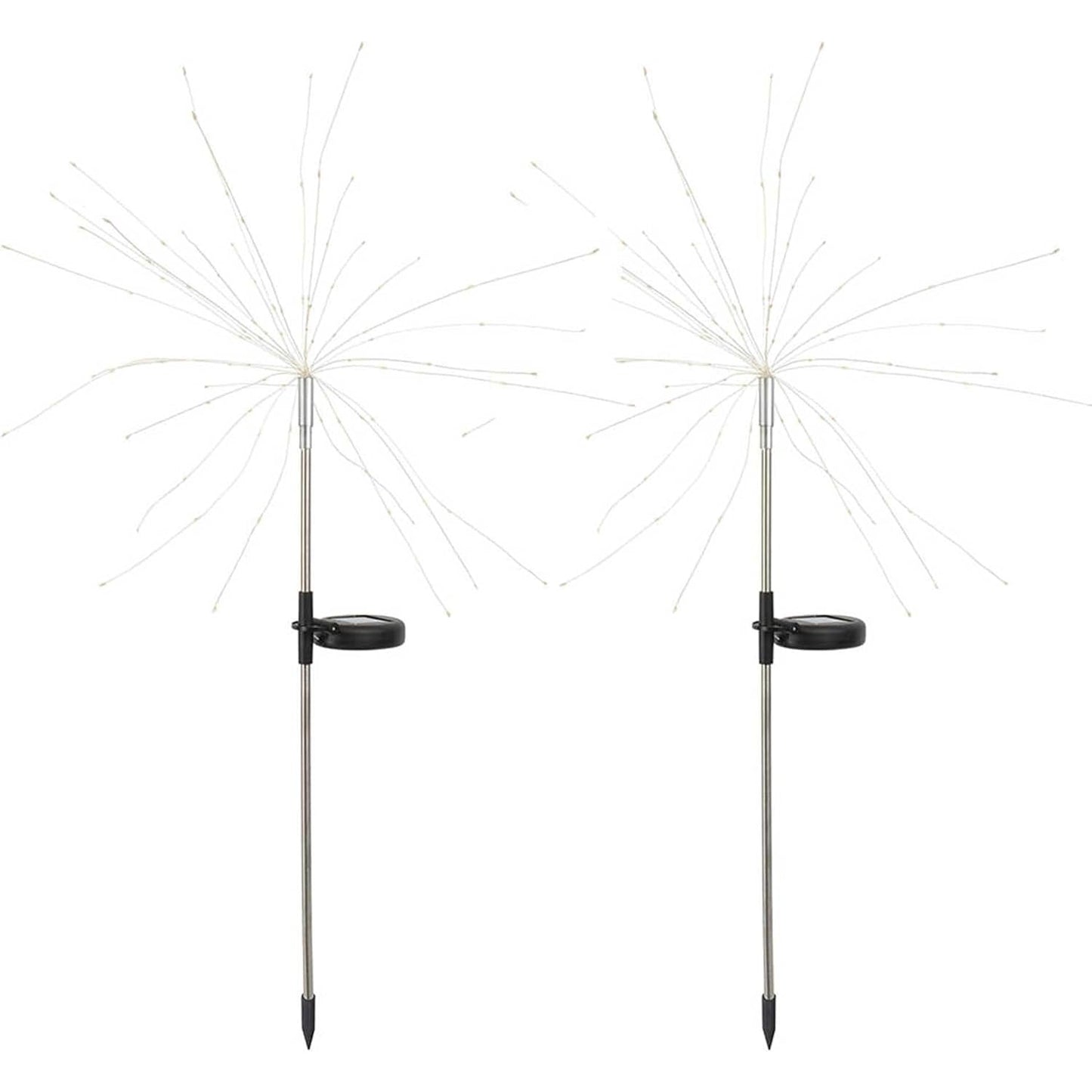 Lampa Solara Decorativa Gradina, Model Artificii Fireworks cu 8 Moduri Iluminare, Sarma Cupru Flexibila, IP55 Impermeabil, 120 LED-uri, 55W, 90 cm, Alb Cald