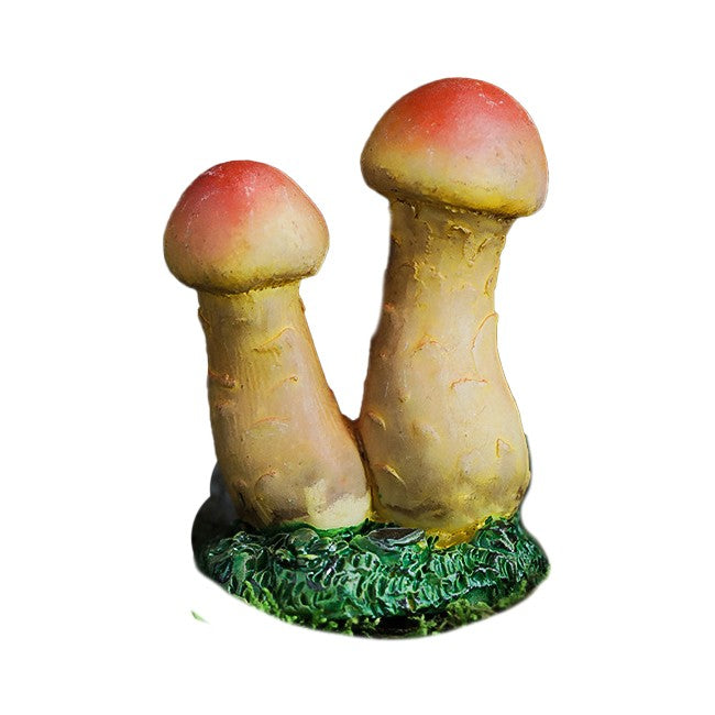 Decoratiune Ornament pentru Ghiveci si Gradina, Mini Ciuperci Duble pentru Terrarium si Proiecte DIY, Rasina Rezistenta, 3.1 x 4.4 cm, Rosu/Galben