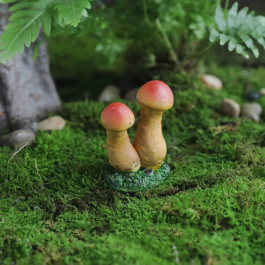Decoratiune Ornament pentru Ghiveci si Gradina, Mini Ciuperci Duble pentru Terrarium si Proiecte DIY, Rasina Rezistenta, 3.1 x 4.4 cm, Rosu/Galben