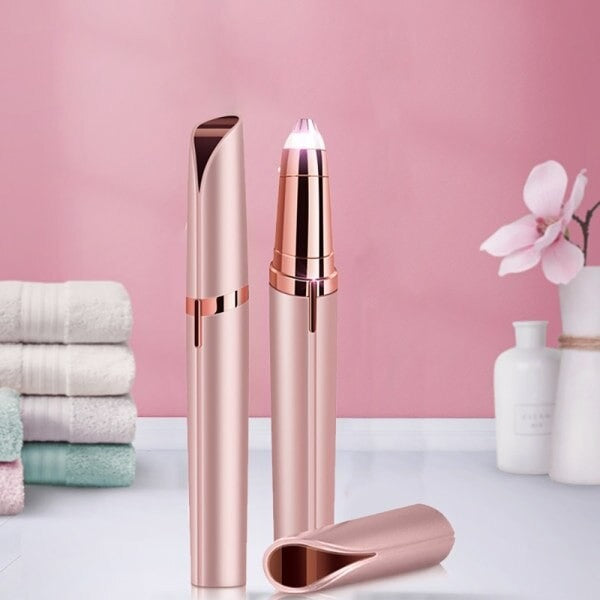 Trimmer Facial Pentru Sprancene Si Fata, Reincarcabil USB, Portabil Fara Fir, Lame Otel Inoxidabil, ABS, 1.5 x 13 cm, Roz Auriu