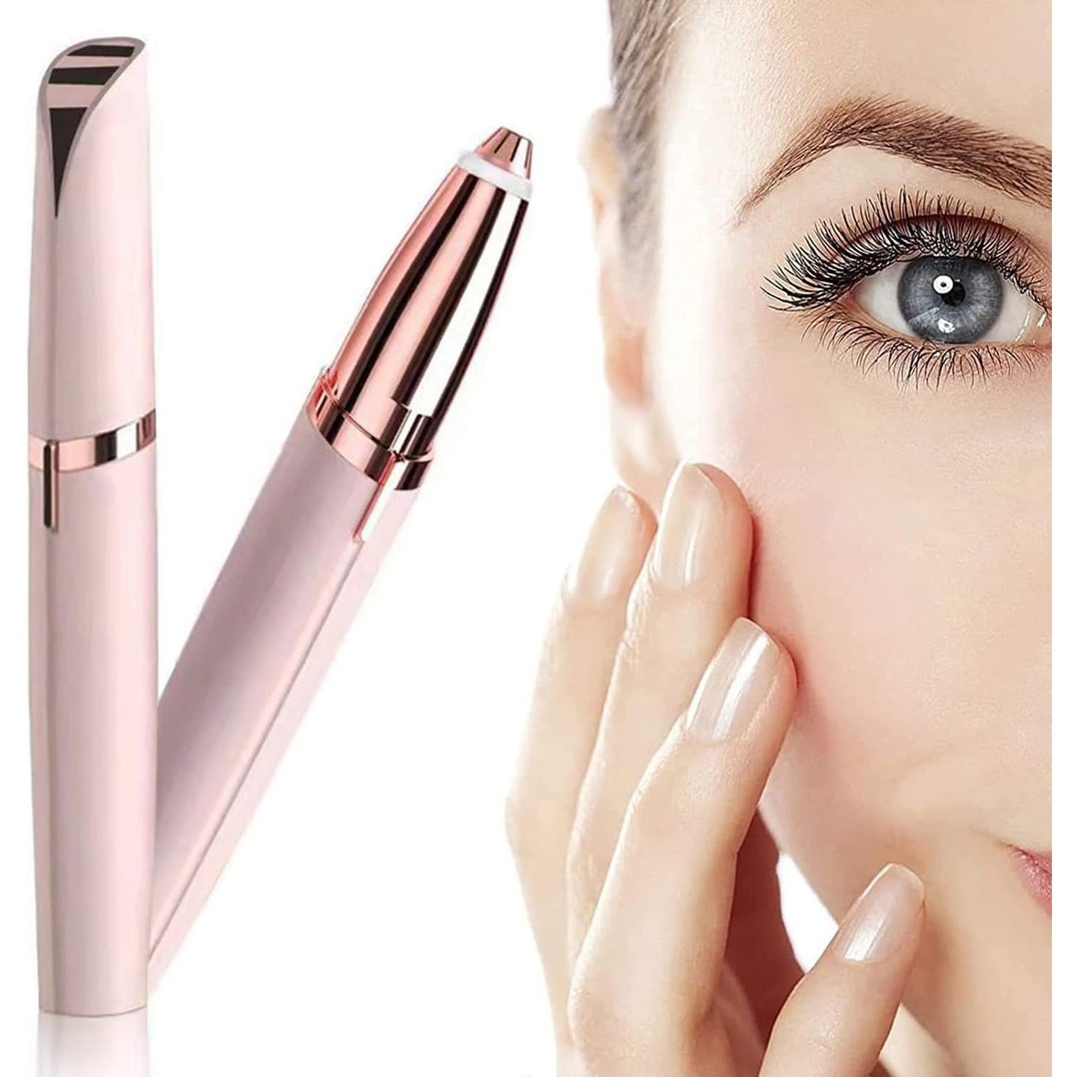 Trimmer Facial Pentru Sprancene Si Fata, Reincarcabil USB, Portabil Fara Fir, Lame Otel Inoxidabil, ABS, 1.5 x 13 cm, Roz Auriu