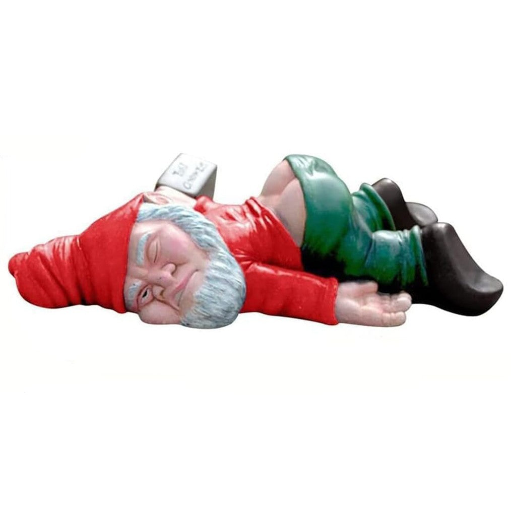 Pitic de Gradina Amuzant, Model Gnom Beat Culcat pe Jos, Figurina Decorativa pentru Curte si Terasa, Rasina Rezistenta la Intemperii, Pictat Manual, 15 cm, Rosu/Albastru