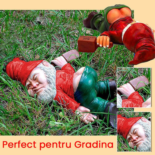 Pitic de Gradina Beat, Figurina Decorativa Amuzanta, Statuie Gnom pentru Exterior, Rasina Sintetica Rezistenta la Intemperii, 18 cm, Rosu