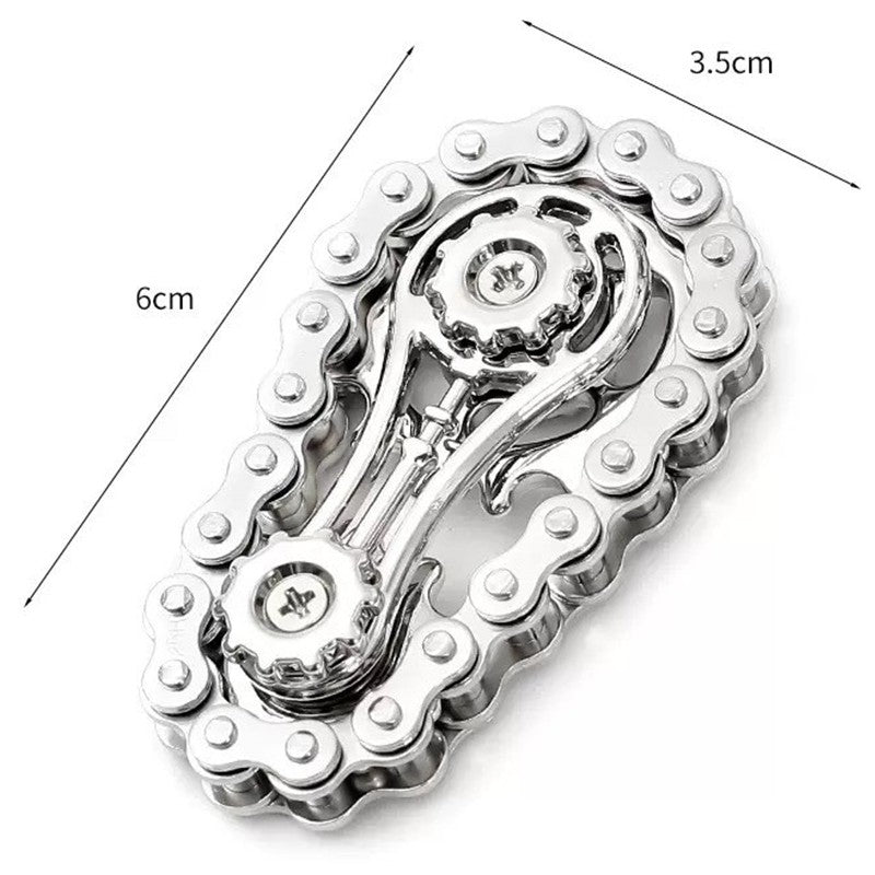 Fidget Spinner Anti Stres, Model Lant De Angrenaj Bicicleta, Aliaj Metal, 6 x 3.5 cm, Argintiu