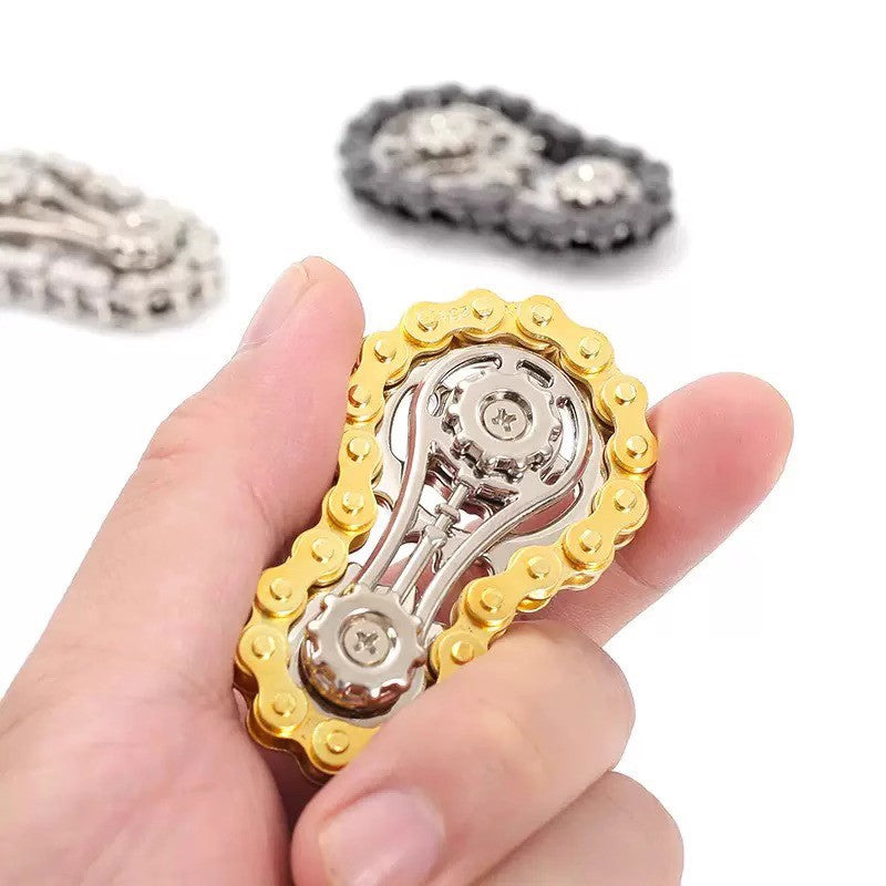Fidget Spinner Anti Stres, Giroscop Decompresie Forma Lant Angrenaj Bicicleta, Aliaj Metal, 6 x 3.5 cm, Auriu