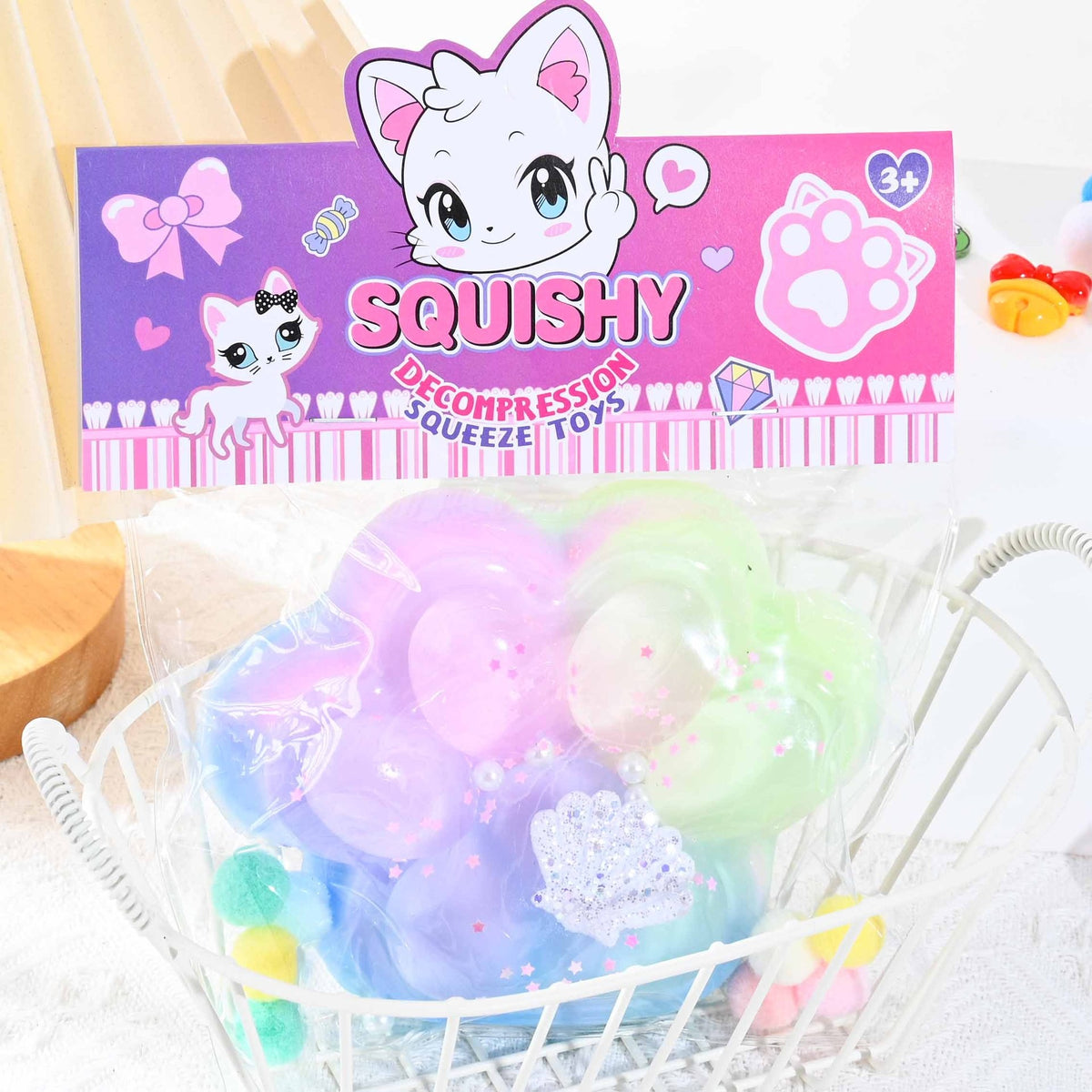 Jucarie Antistres Squishy, Labuta de Pisica Squeeze Toy cu Revenire Lenta, Terapie Senzoriala din Material TPR, 7.5 cm, Multicolor