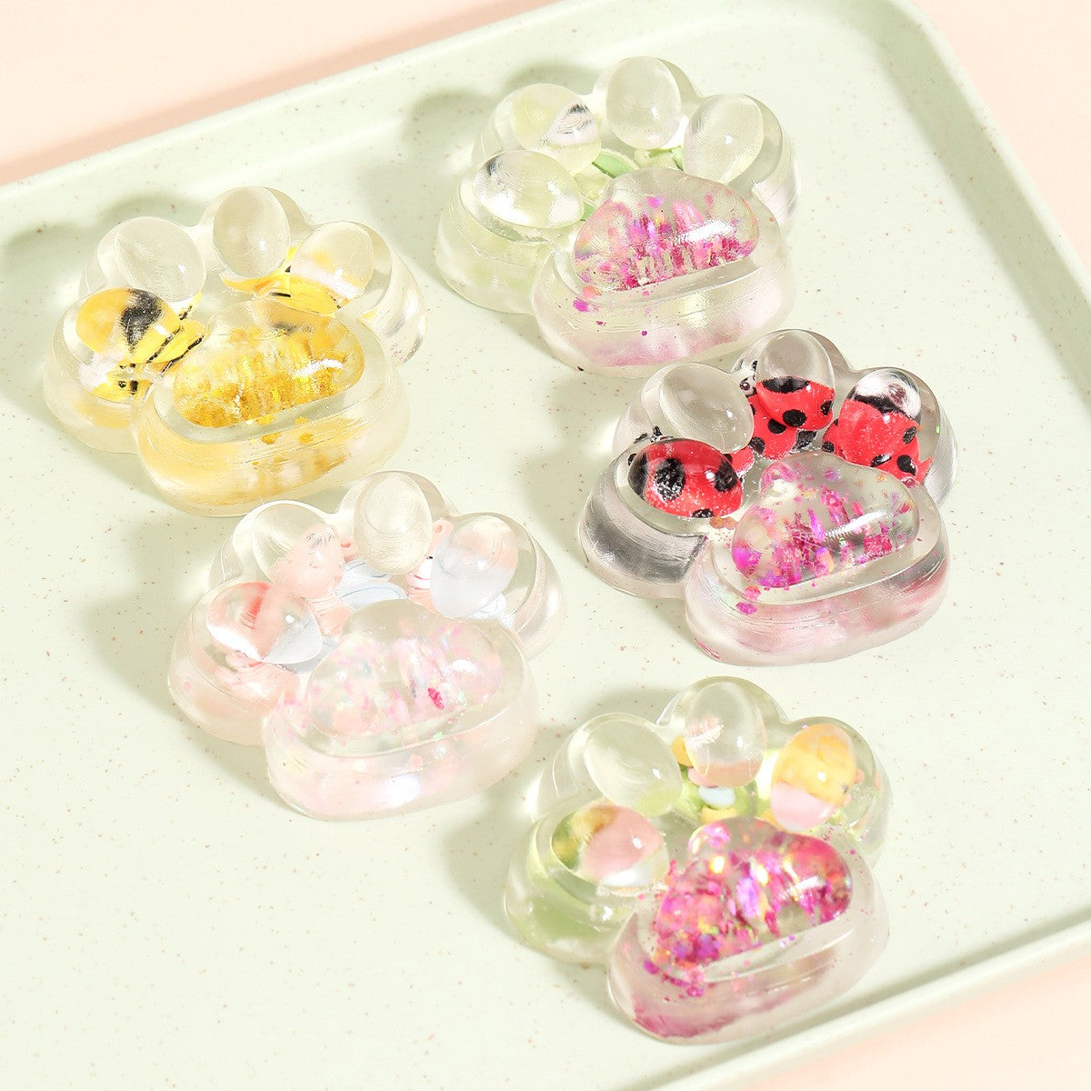 Jucarie Antistres Squishy, Labuta de Pisica cu Revenire Lenta, Model Transparent cu Inserții, Material TPR Moale, 6.5 x 7 cm, 62 g