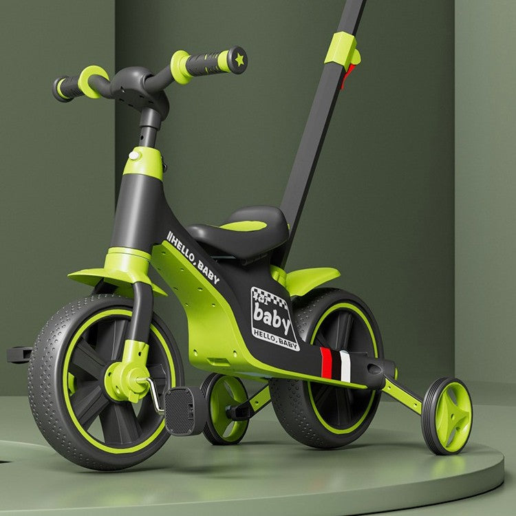 Bicicleta Multifunctionala pentru Copii, 3 in 1 Tricicleta si Bicicleta cu Roti Ajutatoare, Ghidon si Scaun Reglabil, Cadru Otel, 2-6 Ani, 93 x 78 x 43 cm, Negru/Verde