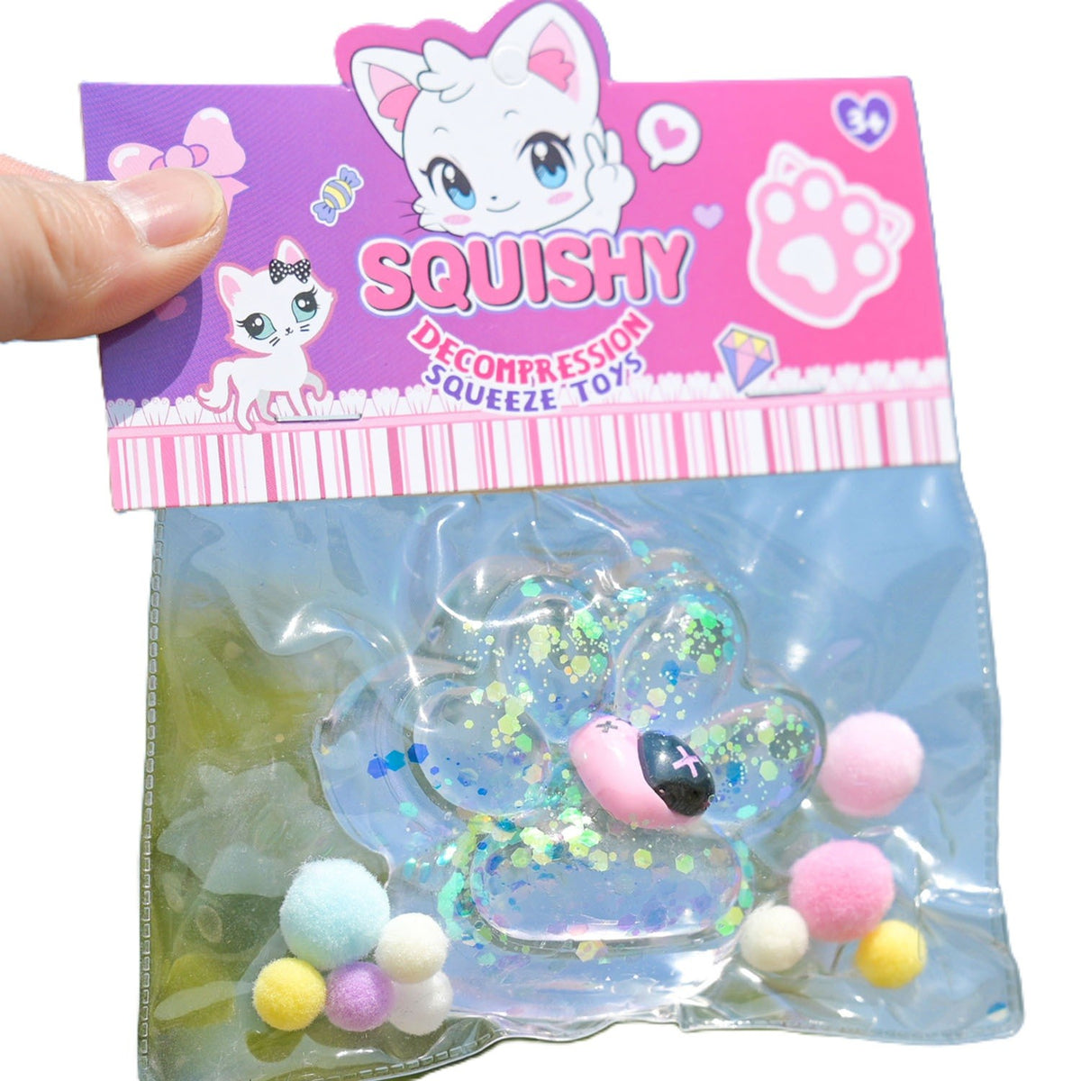 Jucarie Antistres Squishy, Labuta de Pisica, Revenire Lenta pentru Relaxare si Terapie Senzoriala, Material TPR Moale, 7.5 cm, Multicolor