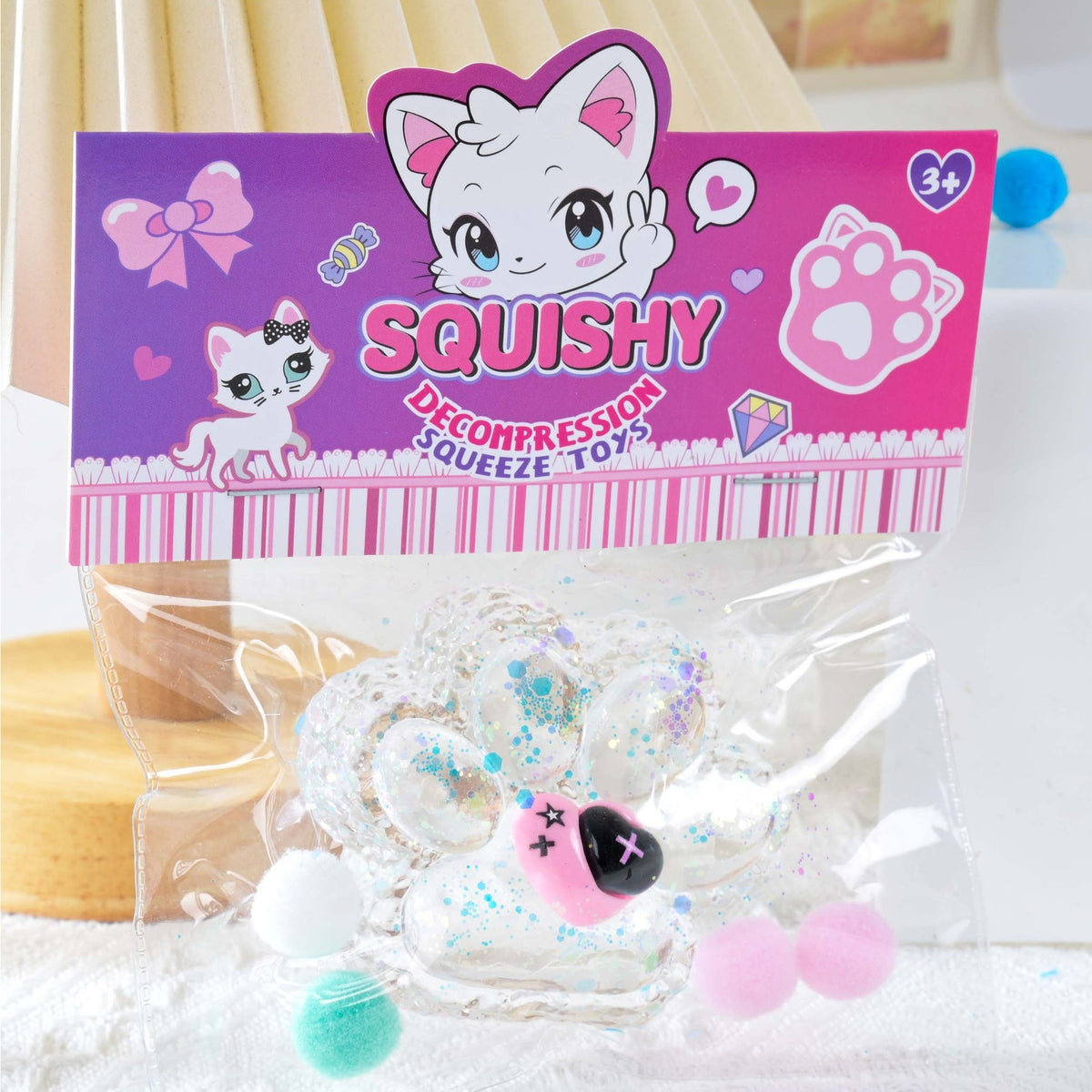 Jucarie Antistres Squishy, Labuta de Pisica, Revenire Lenta pentru Relaxare si Terapie Senzoriala, Material TPR Moale, 7.5 cm, Multicolor