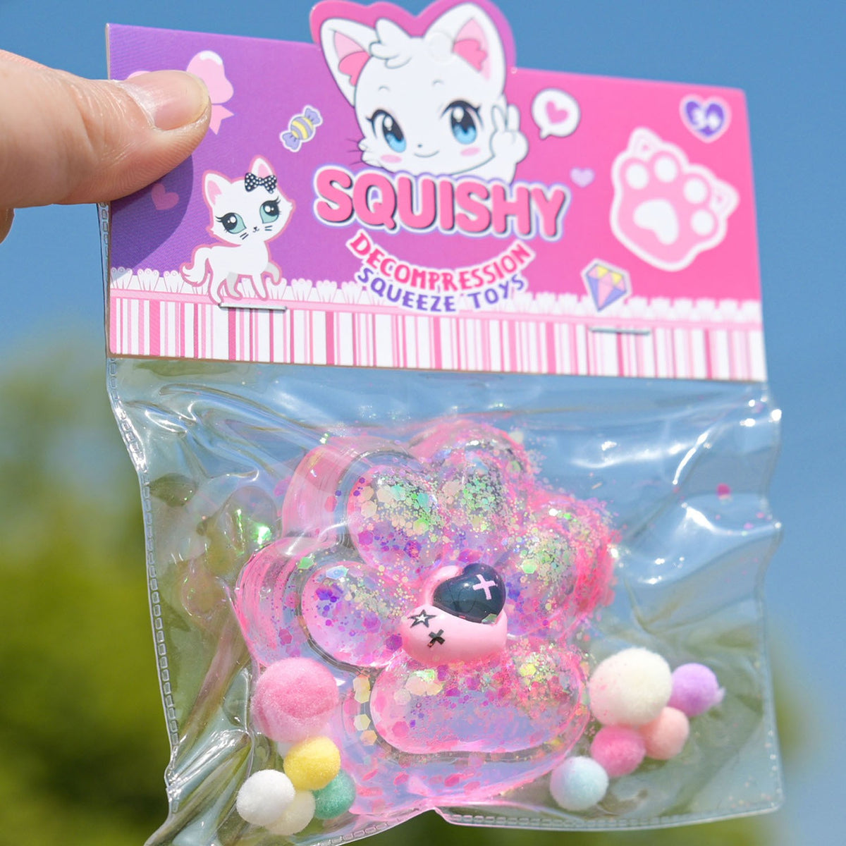Jucarie Antistres Squishy, Labuta de Pisica Pufoasa cu Revenire Lenta, Terapie Senzoriala din Material TPR, 7.5 cm, Multicolor