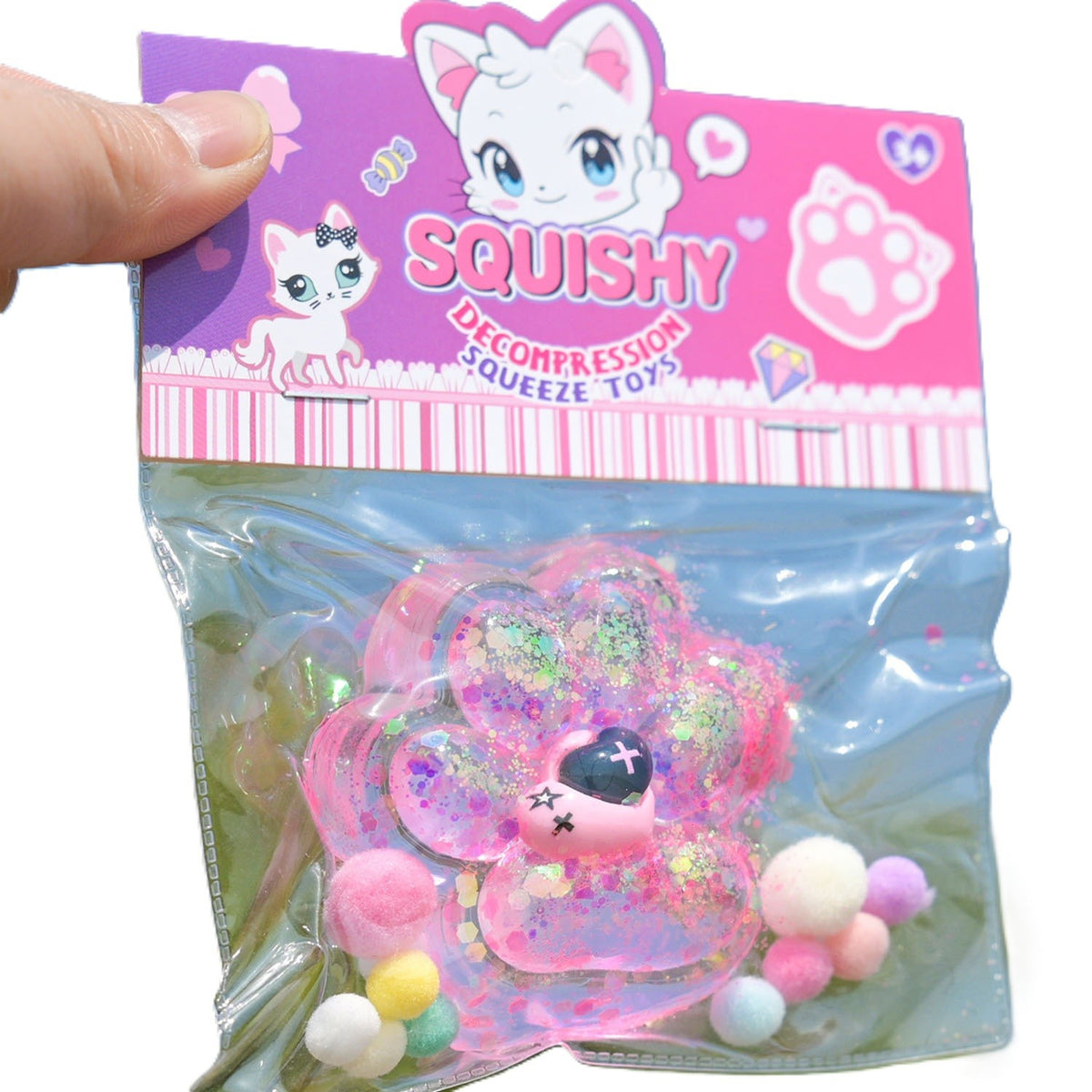 Jucarie Antistres Squishy, Labuta de Pisica Pufoasa cu Revenire Lenta, Terapie Senzoriala din Material TPR, 7.5 cm, Multicolor