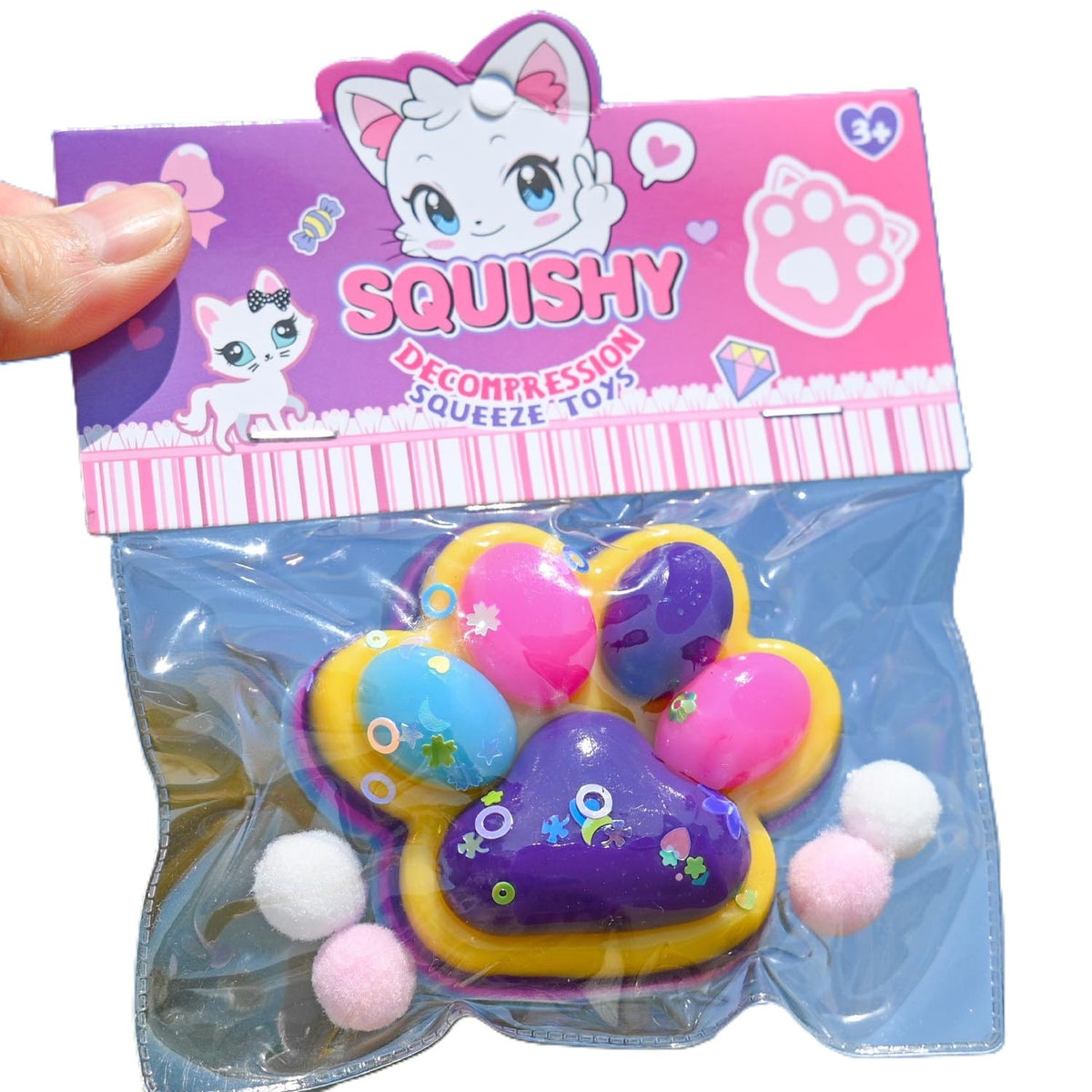 Jucarie Antistres Squishy Labuta de Pisica, Squeeze Toy cu Revenire Lenta, Terapie Senzoriala din TPR, 7.5 x 6 cm, Multicolor