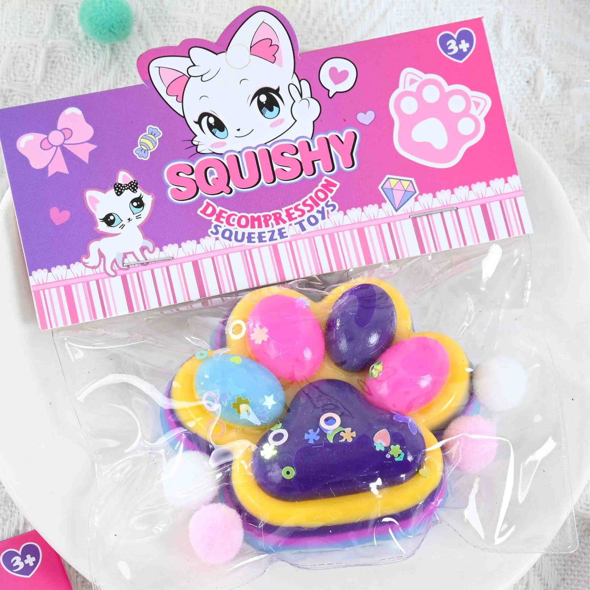 Jucarie Antistres Squishy Labuta de Pisica, Squeeze Toy cu Revenire Lenta, Terapie Senzoriala din TPR, 7.5 x 6 cm, Multicolor