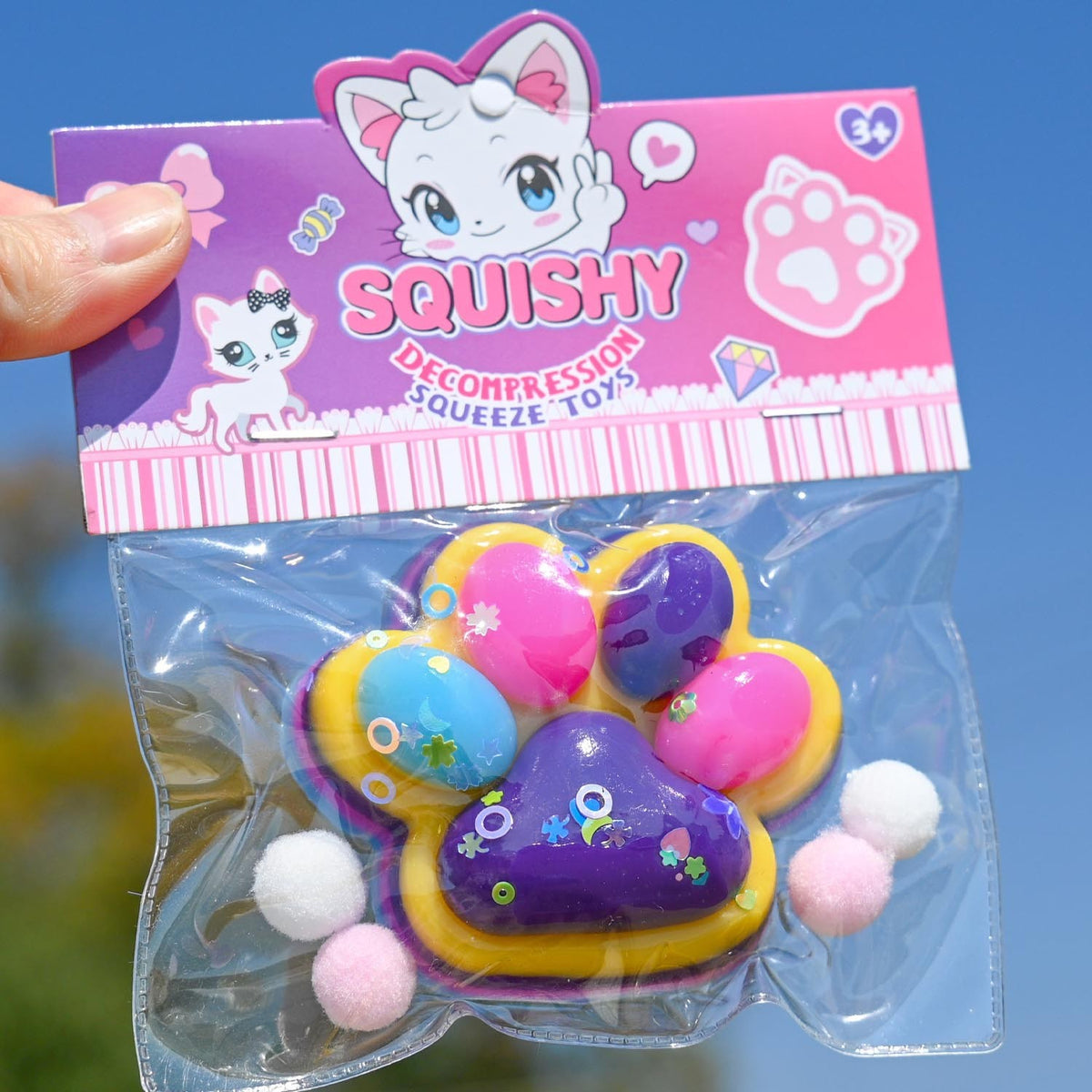Jucarie Antistres Squishy Labuta de Pisica, Squeeze Toy cu Revenire Lenta, Terapie Senzoriala din TPR, 7.5 x 6 cm, Multicolor