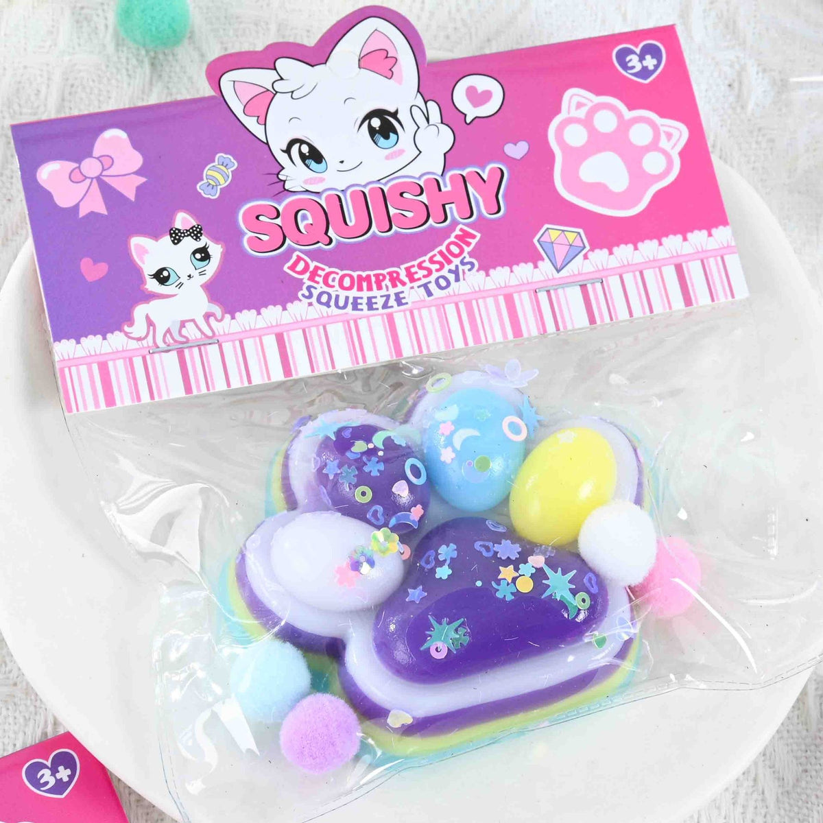 Jucarie Antistres Squishy, Labuta de Pisica Squeeze Toy cu Revenire Lenta, Material TPR Moale, 7.5 x 6 cm, Multicolor