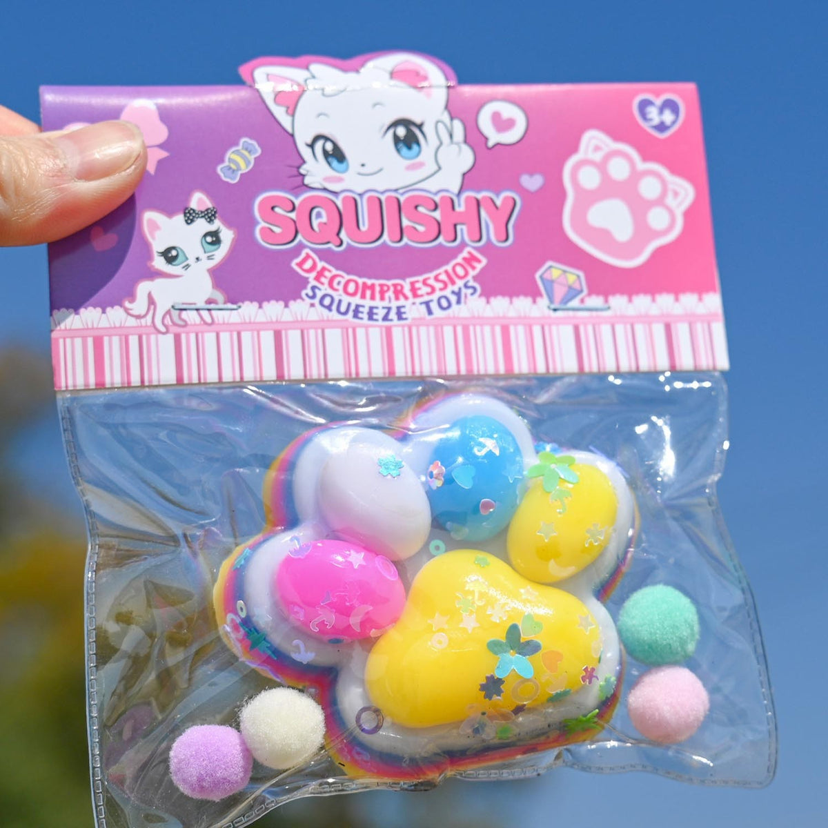 Jucarie Antistres Squishy, Labuta de Pisica Squeeze Toy, Revenire Lenta, Material TPR Moale, 7.5 x 6 cm, Multicolor, Model 270515
