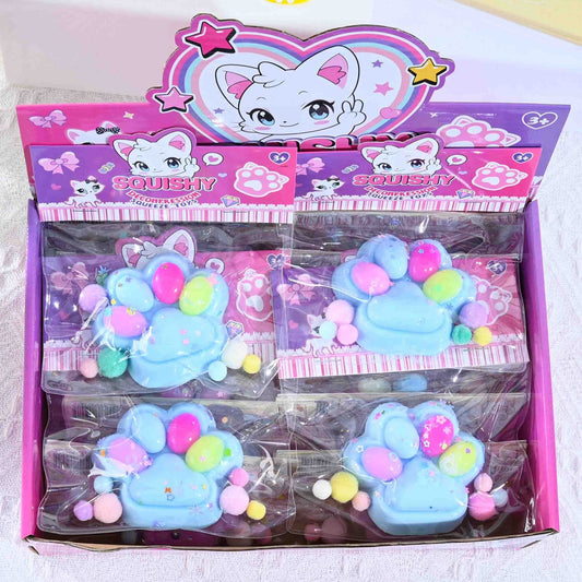 Jucarie Antistres Squishy, Labuta de Pisica Pufoasa cu Revenire Lenta, Material TPR Moale, 7.5 x 8.5 cm, Multicolor
