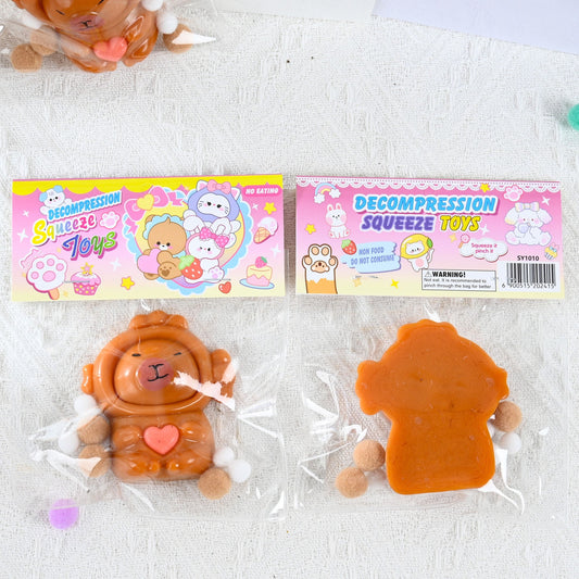 Jucarie Antistres Squishy Capybara, Efect Revenire Lenta Slow Rising, Material TPR Moale, 7.5 x 6.5 cm, Maro
