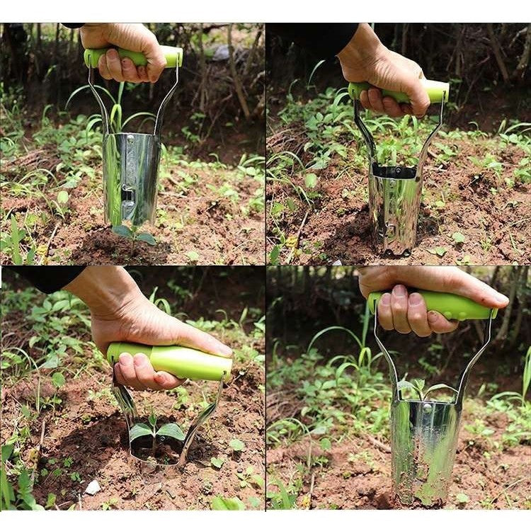 Transplantator Agricol si Plantator Rasaduri, Cilindric cu Gradatie si Maner Flexibil Ergonomic, Otel si Plastic, 6 cm Diametru, 23 x 6 x 13 cm, Verde