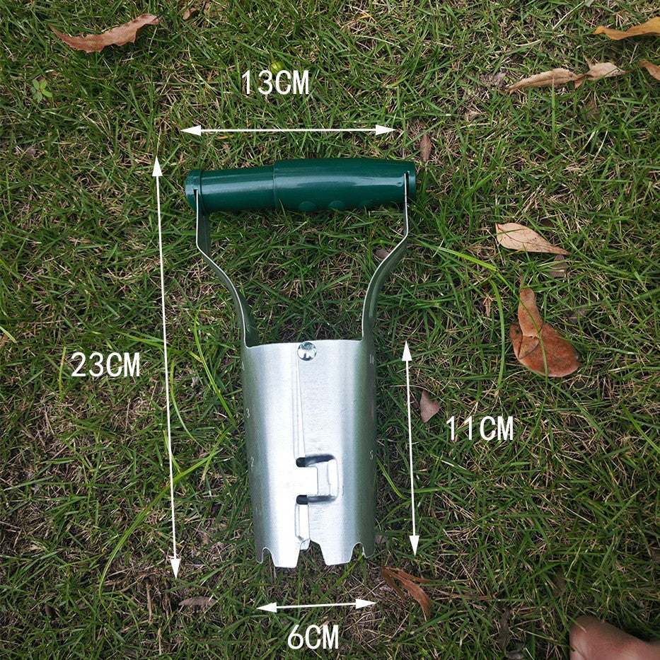 Transplantator Agricol si Plantator Rasaduri, Cilindric cu Gradatie si Maner Flexibil Ergonomic, Otel si Plastic, 6 cm Diametru, 23 x 6 x 13 cm, Verde