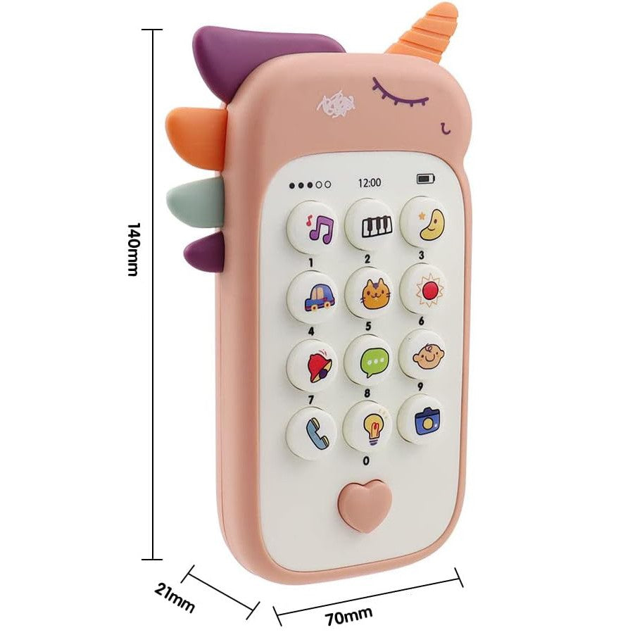 Telefon Interactiv Pentru Copii, Jucarie Inteligenta Cu Functii Educative Si Muzicale, Efecte Vocale, Model Unicorn Sau Albinuta, Material Plastic, 19 x 11.5 cm, Roz/Multicolor