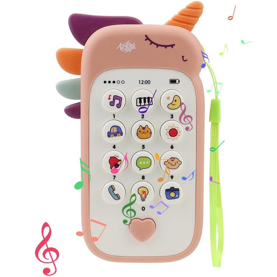 Telefon Interactiv Pentru Copii, Jucarie Inteligenta Cu Functii Educative Si Muzicale, Efecte Vocale, Model Unicorn Sau Albinuta, Material Plastic, 19 x 11.5 cm, Roz/Multicolor