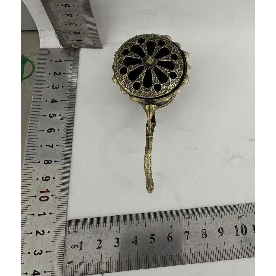 Suport Pentru Tămâie Și Aromaterapie, Model Lotus Cu Mâner, Aliaj De Zinc Ignifug, 9.7 x 4.8 x 4.7 cm, Bronz