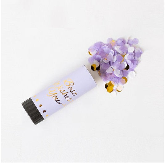 Tun de Confetti Best Wishes, Actionare prin Rasucire Manuala, Model Buline din Hartie si Folie, Mov, 11 x 4 cm