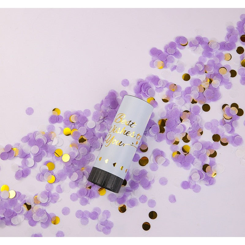 Tun de Confetti Best Wishes, Actionare prin Rasucire Manuala, Model Buline din Hartie si Folie, Mov, 11 x 4 cm