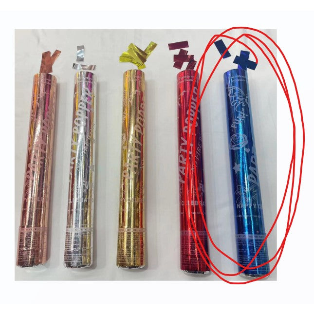Tun Confetti Petrecere, Party Popper cu Actionare prin Rasucire, Material Ignifug si Lucioas, Hartie Biodegradabila, 30x5 cm, Albastru