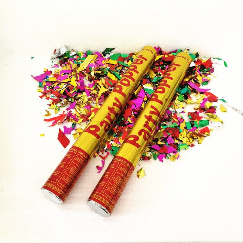 Tub de Confetti Party Popper, Tun Confetti pentru Evenimente, Activare Manuală prin Răsucire, Aluminiu Strălucitor, Multicolor, 30 x 5 cm