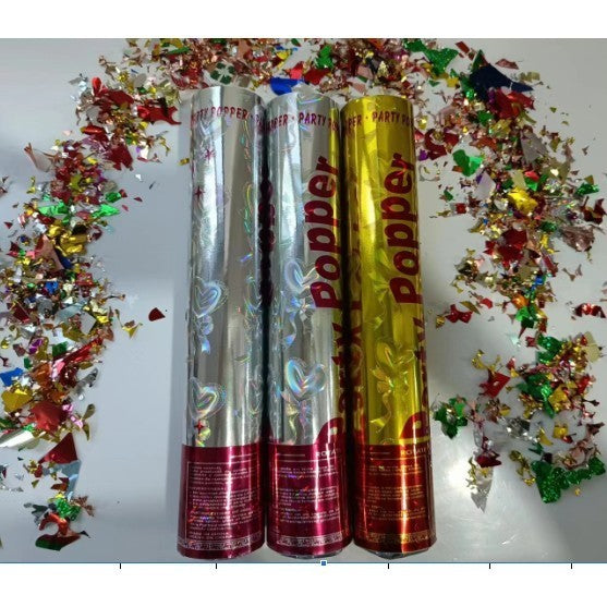 Tub de Confetti Party Popper, Tun Confetti pentru Evenimente și Nunți, Activare prin Răsucire, Aluminiu Strălucitor, Multicolor, 40x5 cm