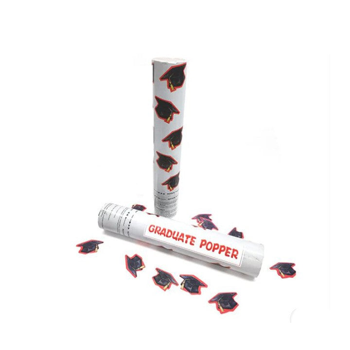 Tun Confetti Petrecere Absolvire, Model Pălării Academice, Mecanism Eliberare prin Răsucire, Tub Carton, 40 cm, Negru