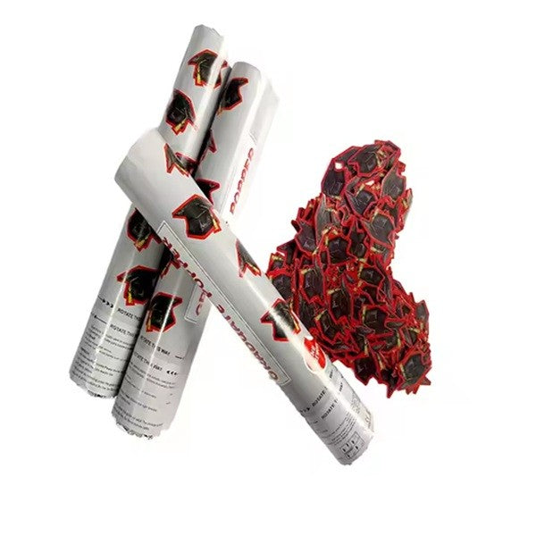 Tun Confetti Petrecere Absolvire, Model Pălării Academice, Mecanism Eliberare prin Răsucire, Tub Carton, 40 cm, Negru