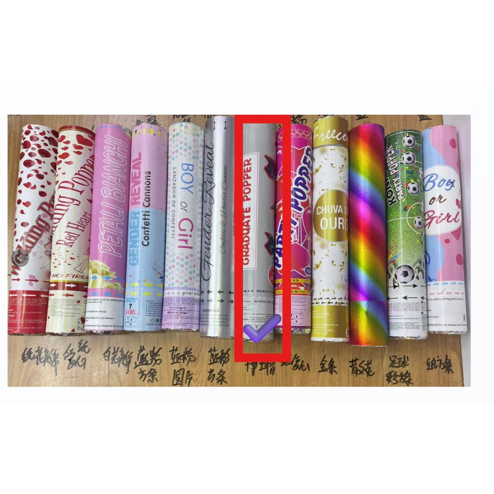 Tun Confetti Petrecere Absolvire, Model Pălării Academice, Mecanism Eliberare prin Răsucire, Tub Carton, 40 cm, Negru