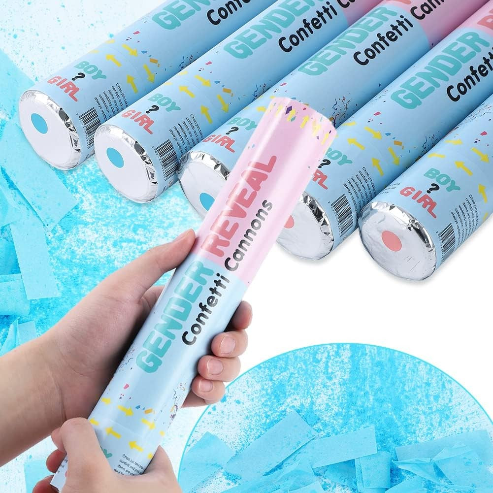 Tun Confetti Gender Reveal, Lansator cu Actionare prin Rasucire, Efect Spectaculos Dezvaluire Gen, Carton si Hartie, 40 cm, Albastru