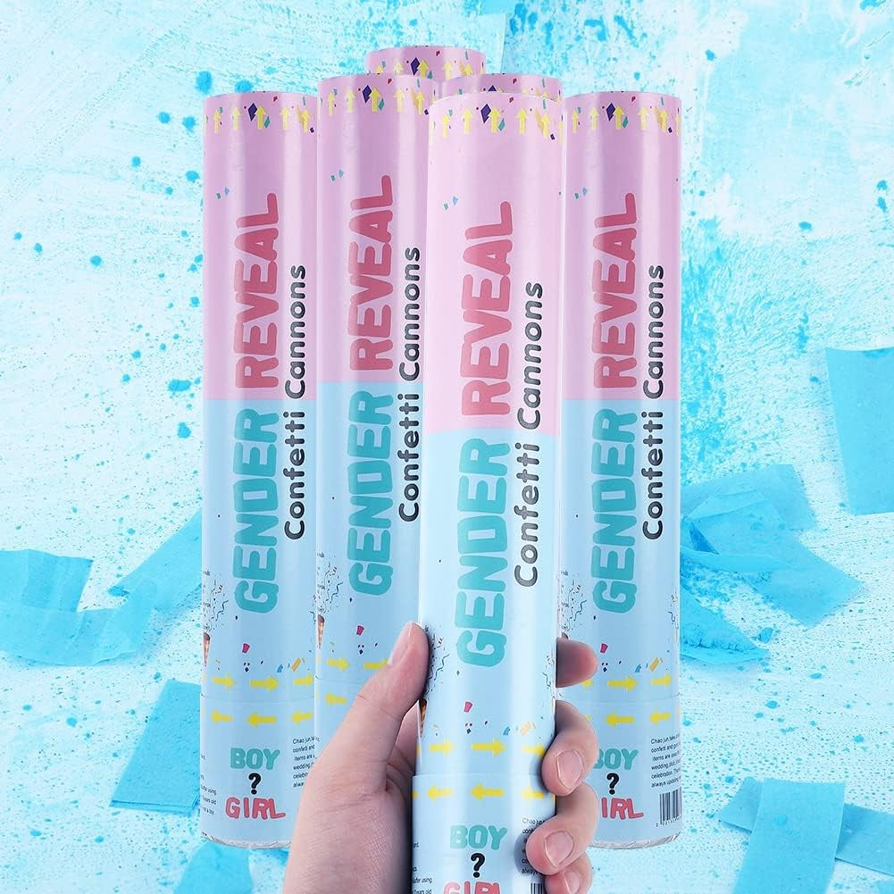 Tun Confetti Gender Reveal, Lansator cu Actionare prin Rasucire, Efect Spectaculos Dezvaluire Gen, Carton si Hartie, 40 cm, Albastru