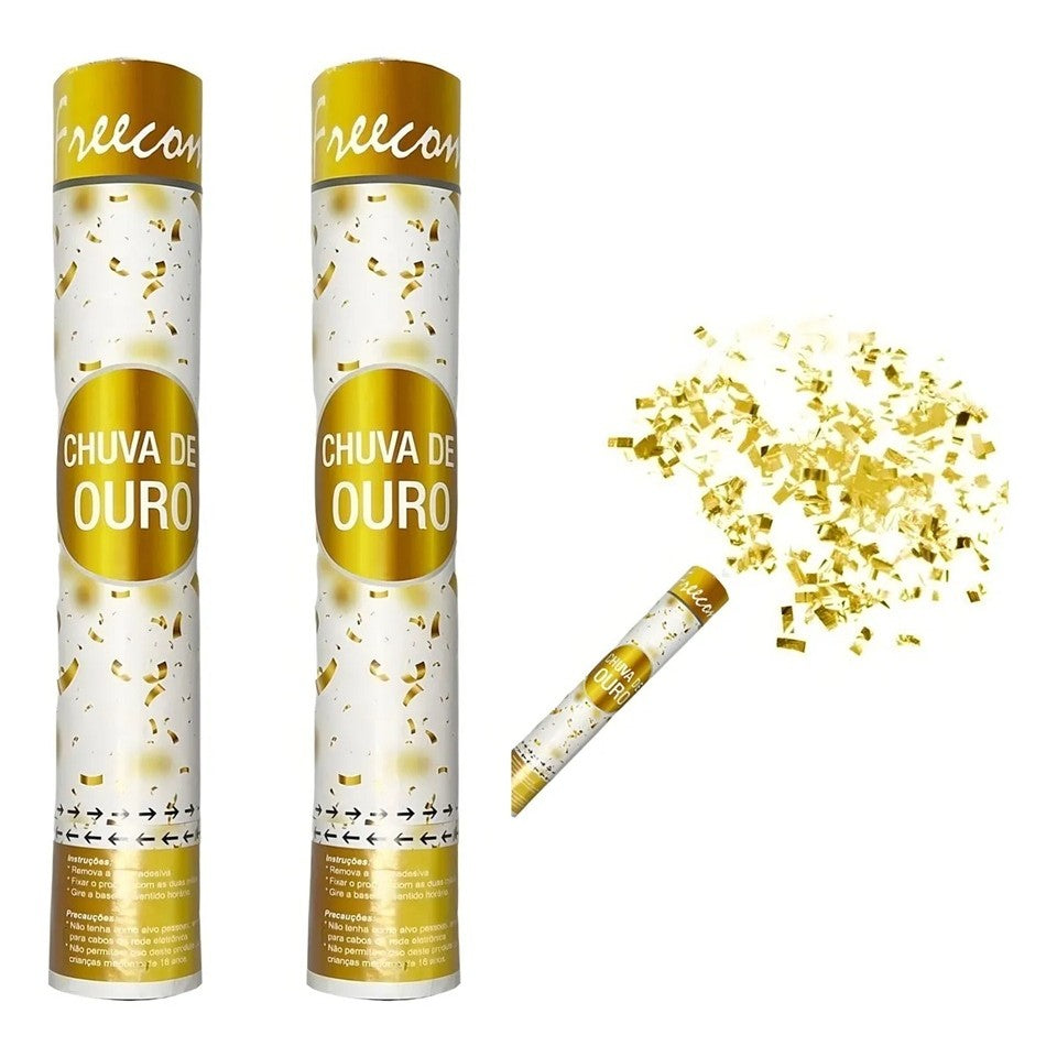 Tun Confetti Petreceri, Mecanism Eliberare prin Rasucire, Folie Metalizata, 40 cm, Auriu