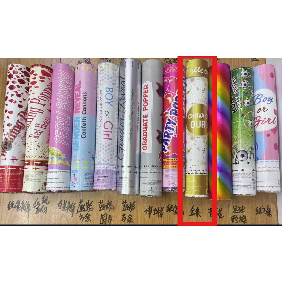 Tun Confetti Petreceri, Mecanism Eliberare prin Rasucire, Folie Metalizata, 40 cm, Auriu